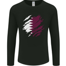 Torn Qatar Flag Qatari Day Football Mens Long Sleeve T-Shirt Black