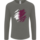 Torn Qatar Flag Qatari Day Football Mens Long Sleeve T-Shirt Charcoal