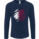 Torn Qatar Flag Qatari Day Football Mens Long Sleeve T-Shirt Navy Blue