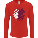 Torn Qatar Flag Qatari Day Football Mens Long Sleeve T-Shirt Red