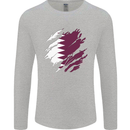 Torn Qatar Flag Qatari Day Football Mens Long Sleeve T-Shirt Sports Grey