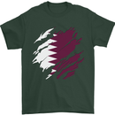 Torn Qatar Flag Qatari Day Football Mens T-Shirt 100% Cotton Forest Green