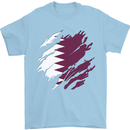 Torn Qatar Flag Qatari Day Football Mens T-Shirt 100% Cotton Light Blue