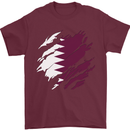 Torn Qatar Flag Qatari Day Football Mens T-Shirt 100% Cotton Maroon