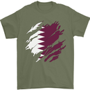 Torn Qatar Flag Qatari Day Football Mens T-Shirt 100% Cotton Military Green