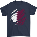 Torn Qatar Flag Qatari Day Football Mens T-Shirt 100% Cotton Navy Blue