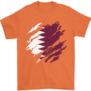 Torn Qatar Flag Qatari Day Football Mens T-Shirt 100% Cotton Orange