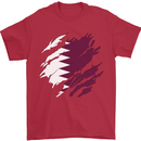 Torn Qatar Flag Qatari Day Football Mens T-Shirt 100% Cotton Red