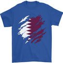 Torn Qatar Flag Qatari Day Football Mens T-Shirt 100% Cotton Royal Blue