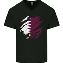 Torn Qatar Flag Qatari Day Football Mens V-Neck Cotton T-Shirt Black
