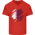 Torn Qatar Flag Qatari Day Football Mens V-Neck Cotton T-Shirt Red