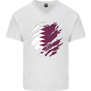 Torn Qatar Flag Qatari Day Football Mens V-Neck Cotton T-Shirt White
