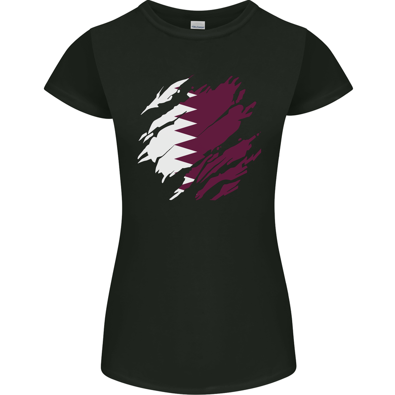 Torn Qatar Flag Qatari Day Football Womens Petite Cut T-Shirt Black