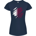Torn Qatar Flag Qatari Day Football Womens Petite Cut T-Shirt Navy Blue