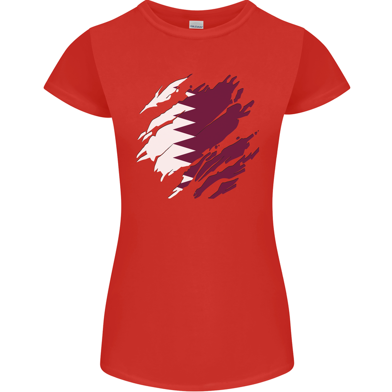 Torn Qatar Flag Qatari Day Football Womens Petite Cut T-Shirt Red