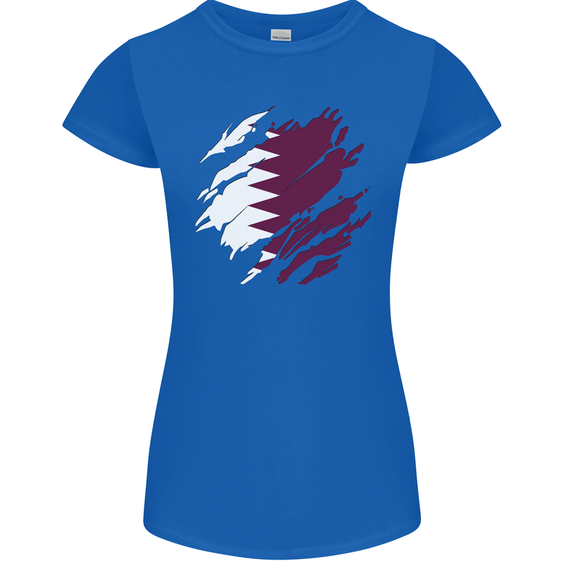 Torn Qatar Flag Qatari Day Football Womens Petite Cut T-Shirt Royal Blue