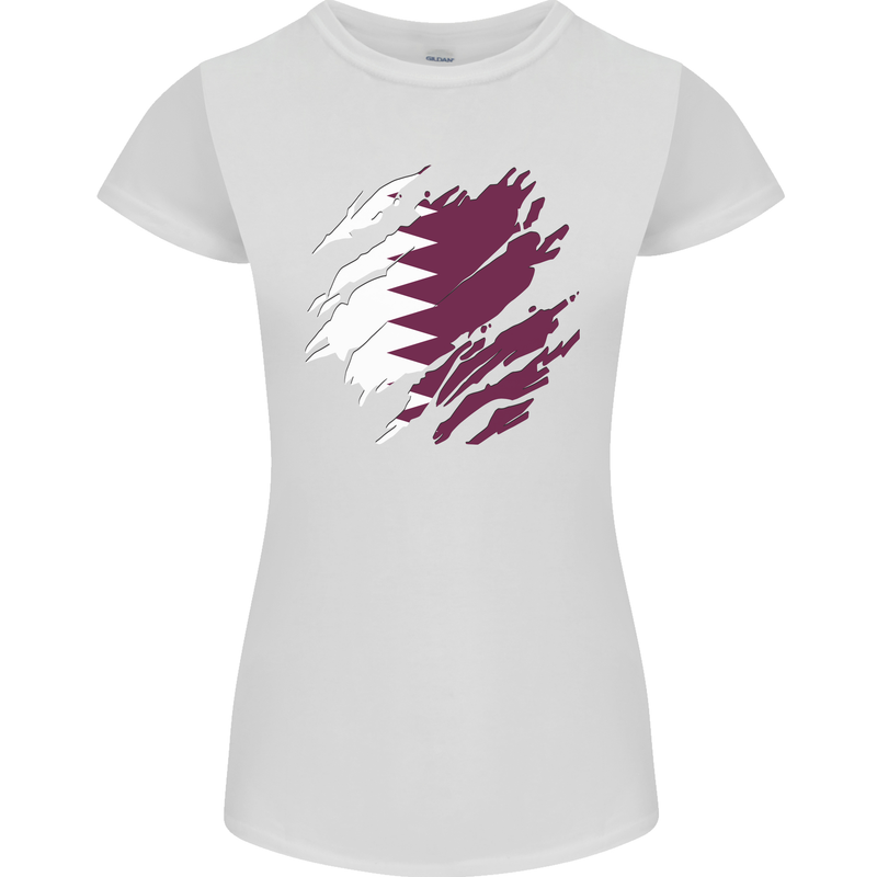 Torn Qatar Flag Qatari Day Football Womens Petite Cut T-Shirt White