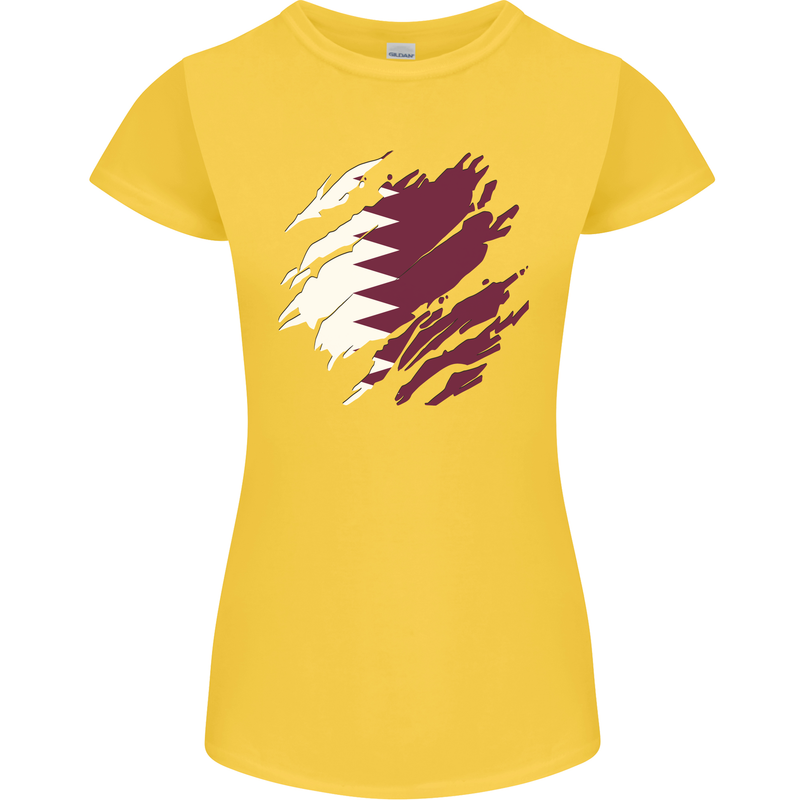 Torn Qatar Flag Qatari Day Football Womens Petite Cut T-Shirt Yellow