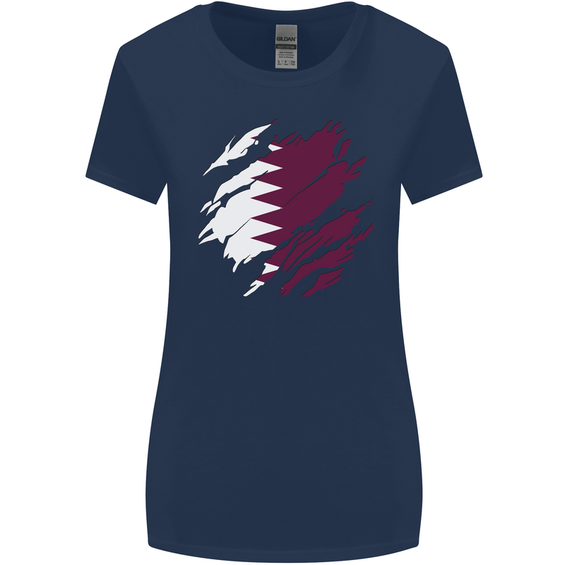 Torn Qatar Flag Qatari Day Football Womens Wider Cut T-Shirt Navy Blue