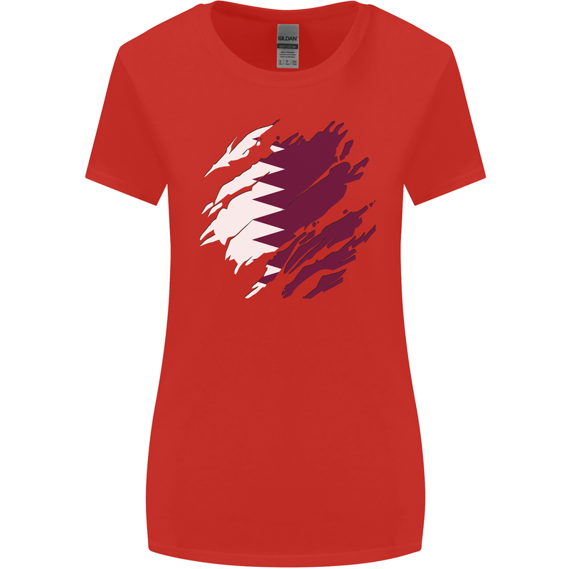 Torn Qatar Flag Qatari Day Football Womens Wider Cut T-Shirt Red