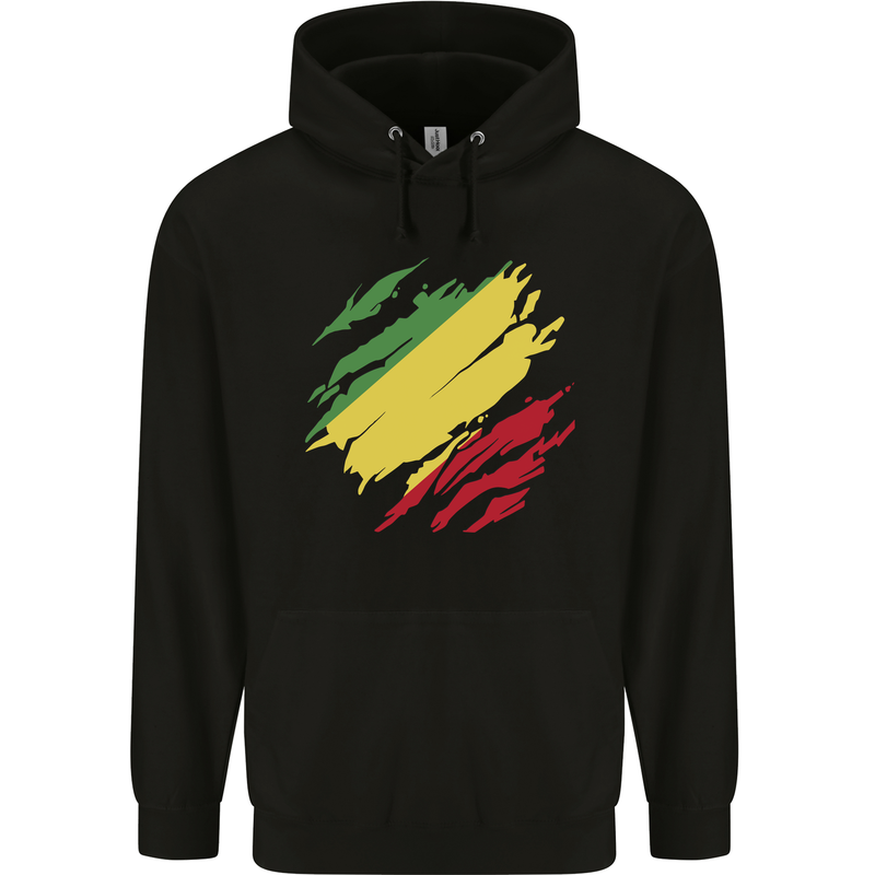 Torn Republic of the Congo Flag Day Football Childrens Kids Hoodie Black