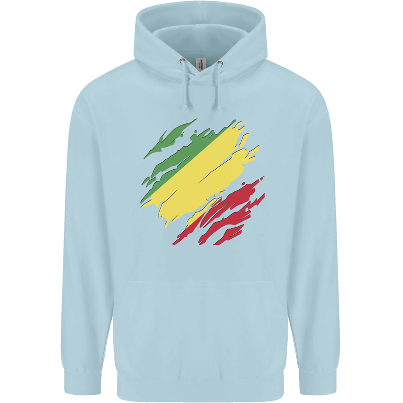 Torn Republic of the Congo Flag Day Football Childrens Kids Hoodie Light Blue