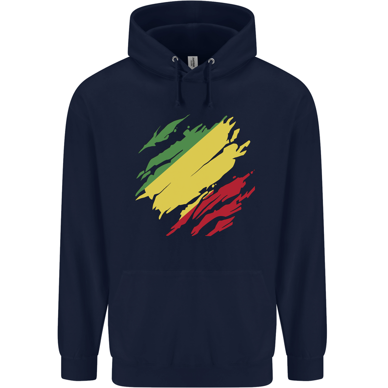 Torn Republic of the Congo Flag Day Football Childrens Kids Hoodie Navy Blue