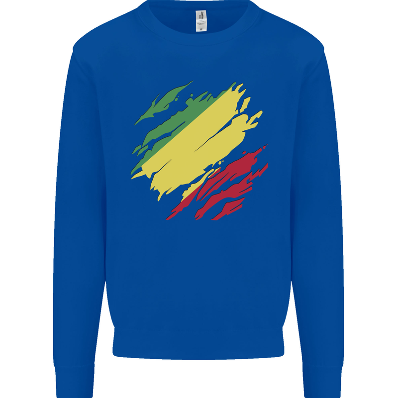 Torn Republic of the Congo Flag Day Football Kids Sweatshirt Jumper Royal Blue