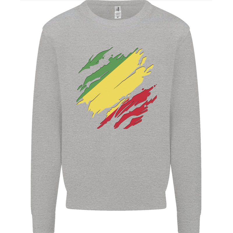 Torn Republic of the Congo Flag Day Football Kids Sweatshirt Jumper Sports Grey