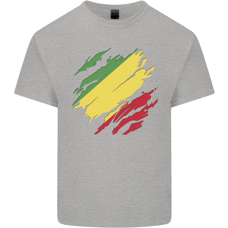 Torn Republic of the Congo Flag Day Football Kids T-Shirt Childrens Sports Grey