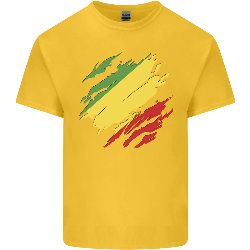 Torn Republic of the Congo Flag Day Football Kids T-Shirt Childrens Yellow