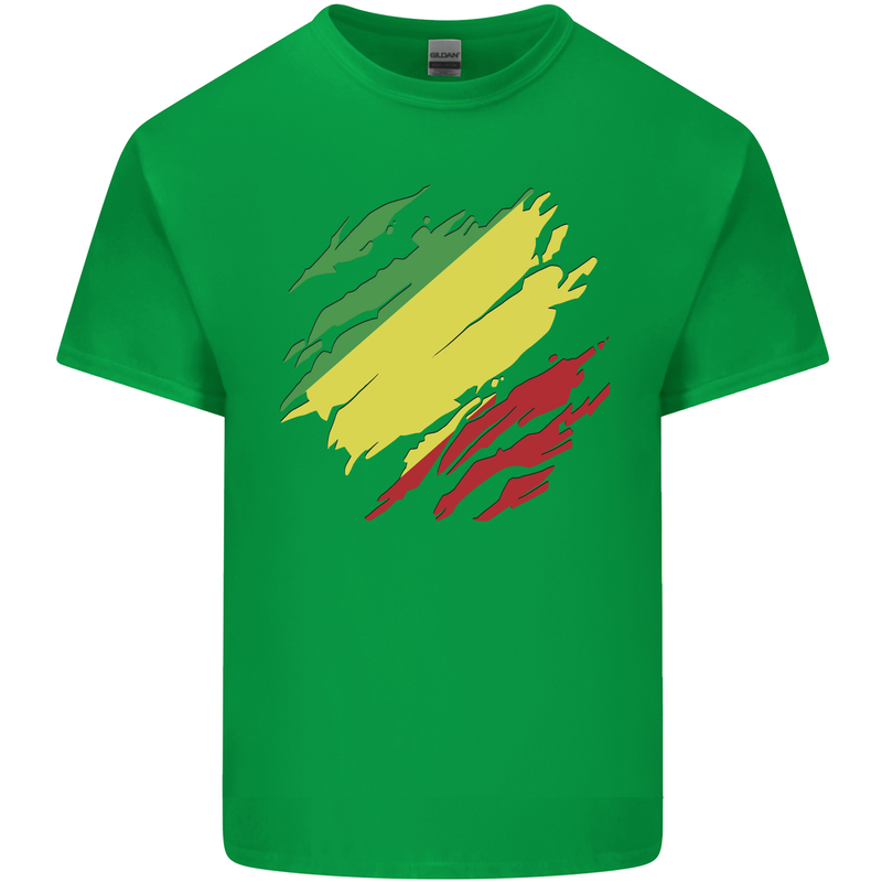 Torn Republic of the Congo Flag Day Football Mens Cotton T-Shirt Tee Top Irish Green