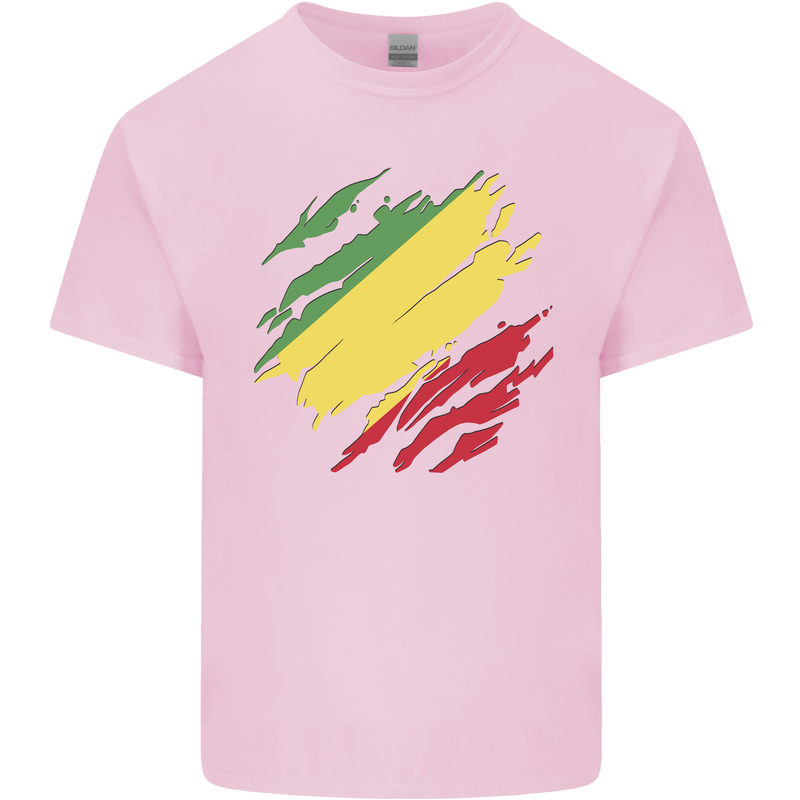 Torn Republic of the Congo Flag Day Football Mens Cotton T-Shirt Tee Top Light Pink