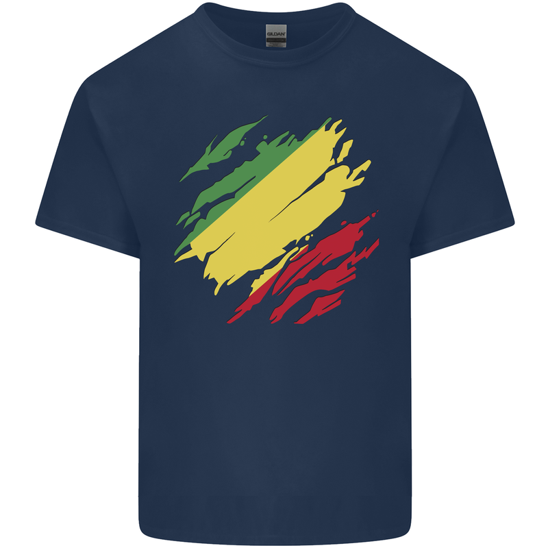 Torn Republic of the Congo Flag Day Football Mens Cotton T-Shirt Tee Top Navy Blue