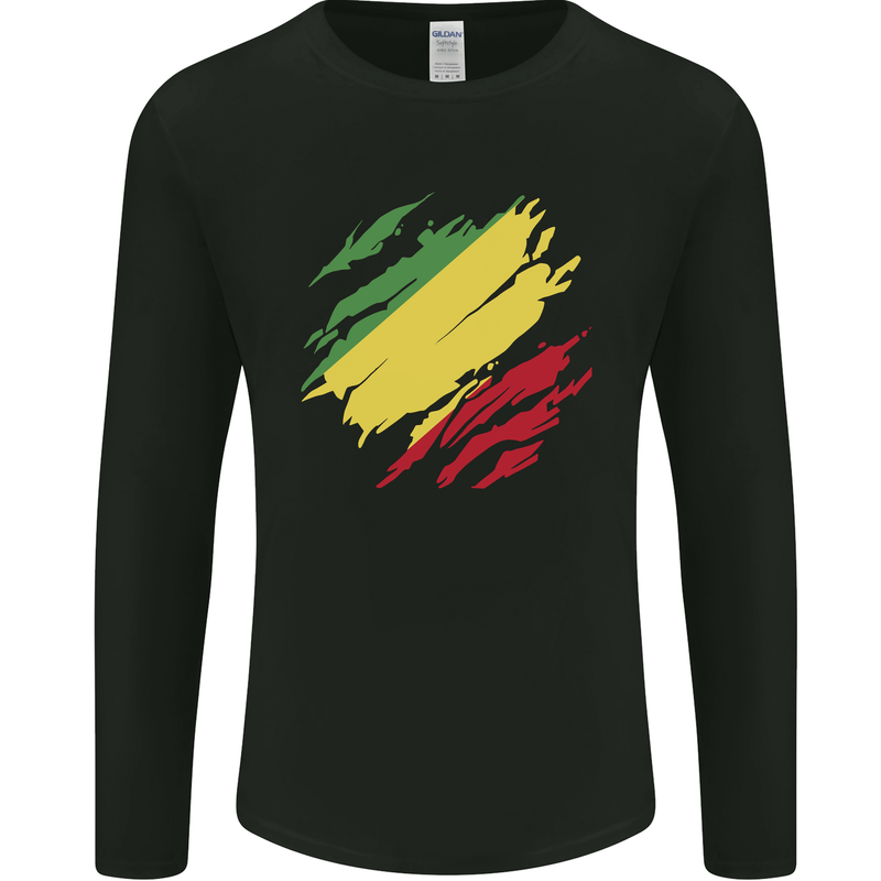 Torn Republic of the Congo Flag Day Football Mens Long Sleeve T-Shirt Black