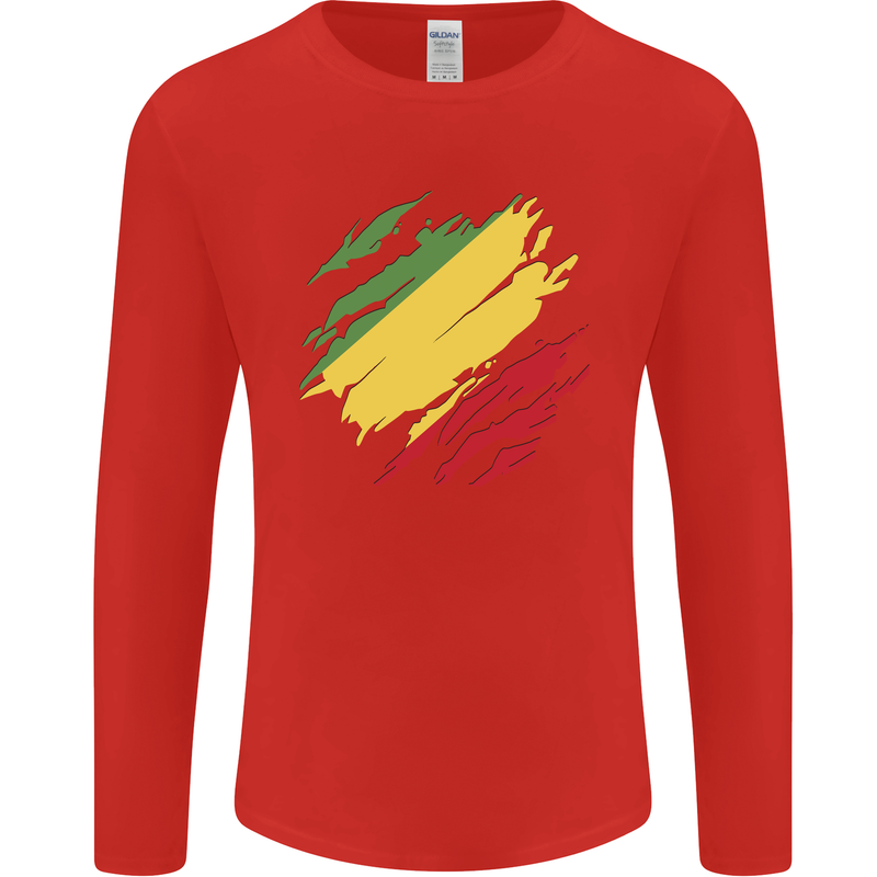 Torn Republic of the Congo Flag Day Football Mens Long Sleeve T-Shirt Red