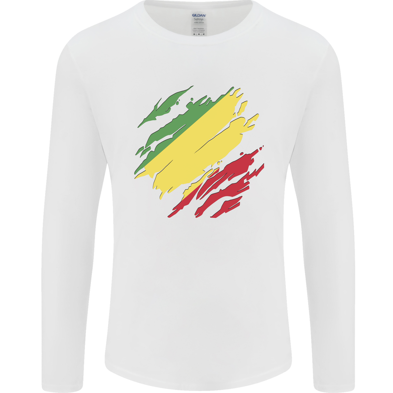 Torn Republic of the Congo Flag Day Football Mens Long Sleeve T-Shirt White