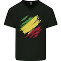 Torn Republic of the Congo Flag Day Football Mens V-Neck Cotton T-Shirt Black