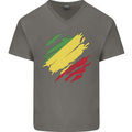 Torn Republic of the Congo Flag Day Football Mens V-Neck Cotton T-Shirt Charcoal