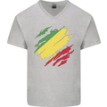 Torn Republic of the Congo Flag Day Football Mens V-Neck Cotton T-Shirt Sports Grey