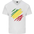 Torn Republic of the Congo Flag Day Football Mens V-Neck Cotton T-Shirt White