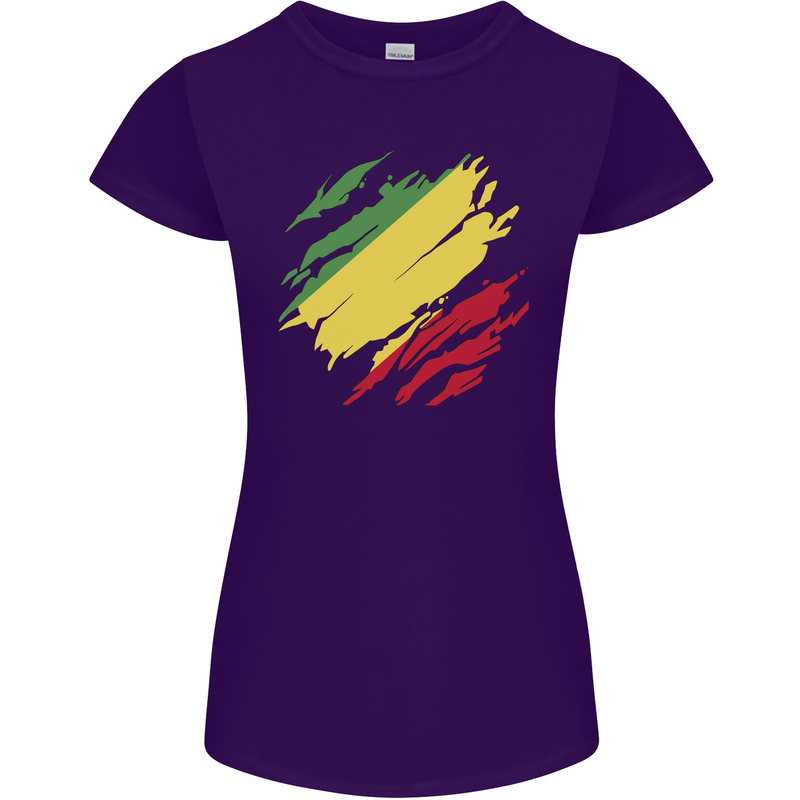 Torn Republic of the Congo Flag Day Football Womens Petite Cut T-Shirt Purple
