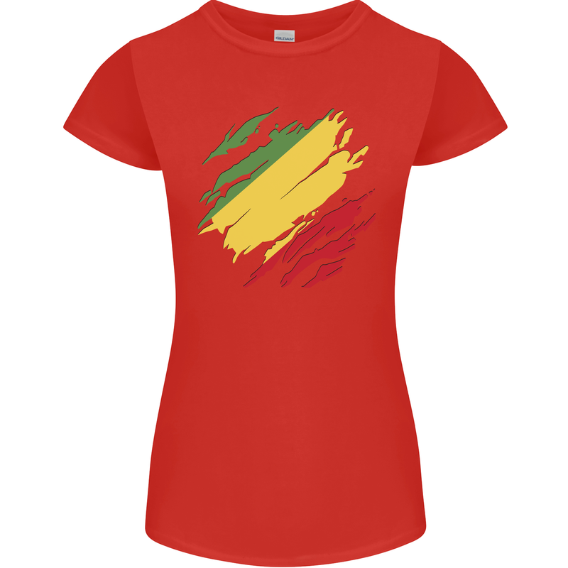 Torn Republic of the Congo Flag Day Football Womens Petite Cut T-Shirt Red