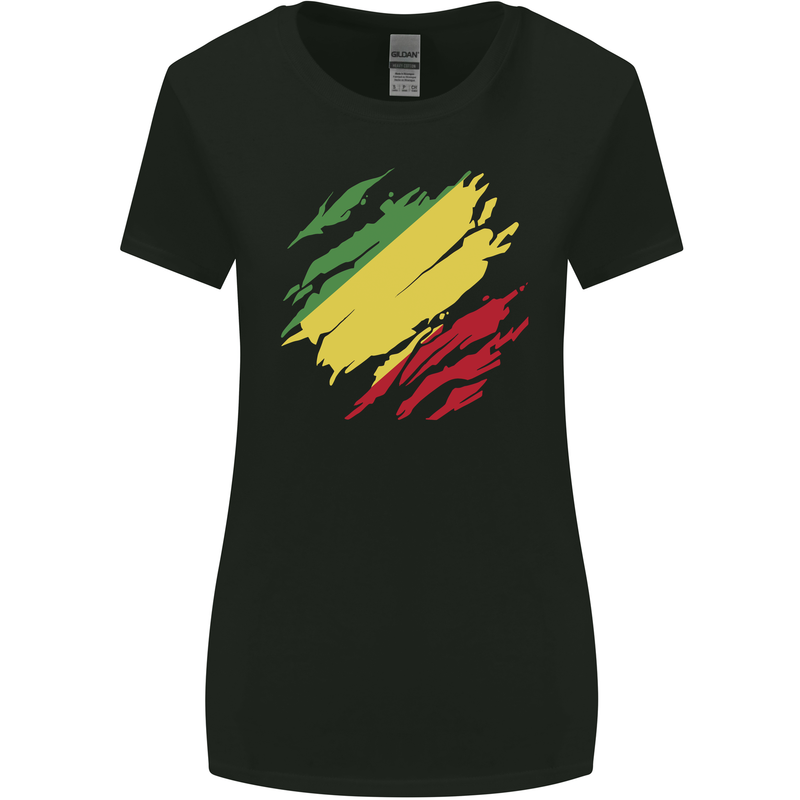 Torn Republic of the Congo Flag Day Football Womens Wider Cut T-Shirt Black