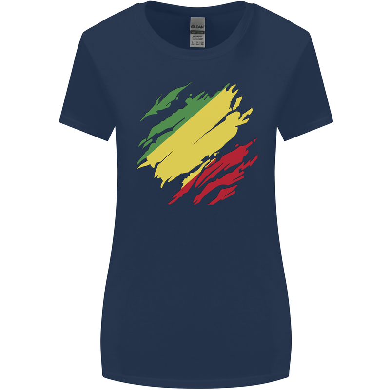Torn Republic of the Congo Flag Day Football Womens Wider Cut T-Shirt Navy Blue