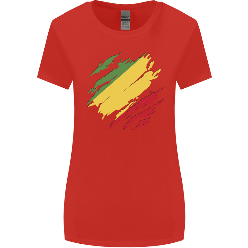 Torn Republic of the Congo Flag Day Football Womens Wider Cut T-Shirt Red