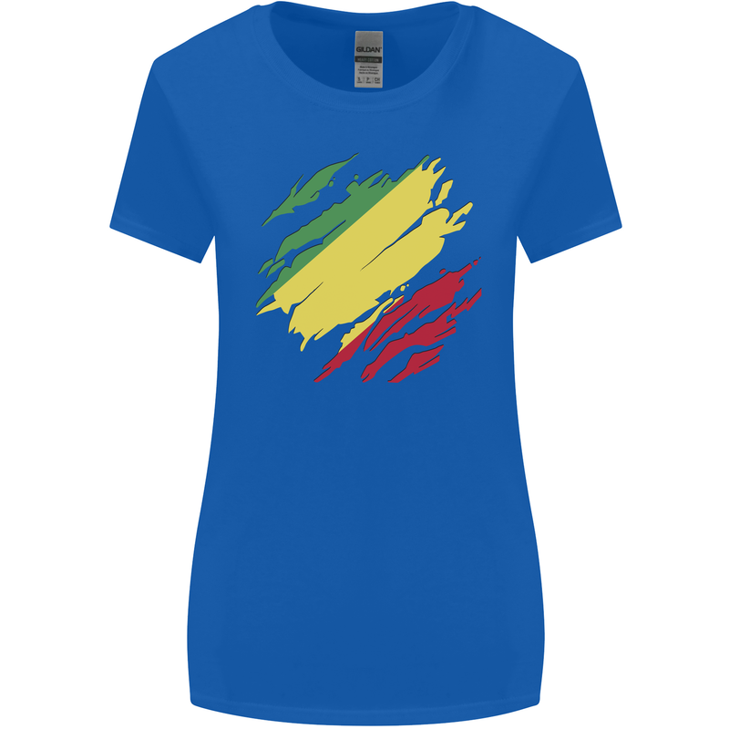 Torn Republic of the Congo Flag Day Football Womens Wider Cut T-Shirt Royal Blue