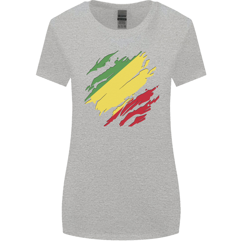 Torn Republic of the Congo Flag Day Football Womens Wider Cut T-Shirt Sports Grey