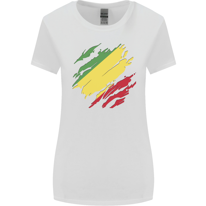 Torn Republic of the Congo Flag Day Football Womens Wider Cut T-Shirt White