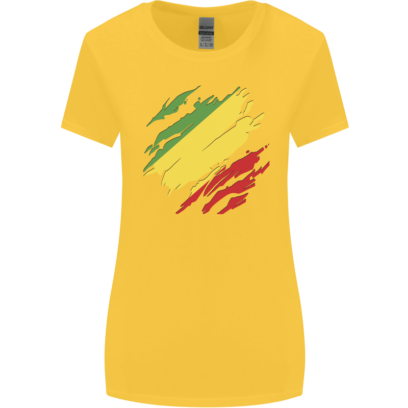 Torn Republic of the Congo Flag Day Football Womens Wider Cut T-Shirt Yellow